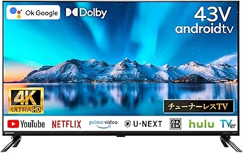 Amazon | [Android TV] チューナーレスTV 43V型 4K スマートテレビ