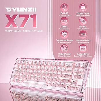 Amazon | YUNZII X71 メカニカルゲーミングキーボード 透明キー