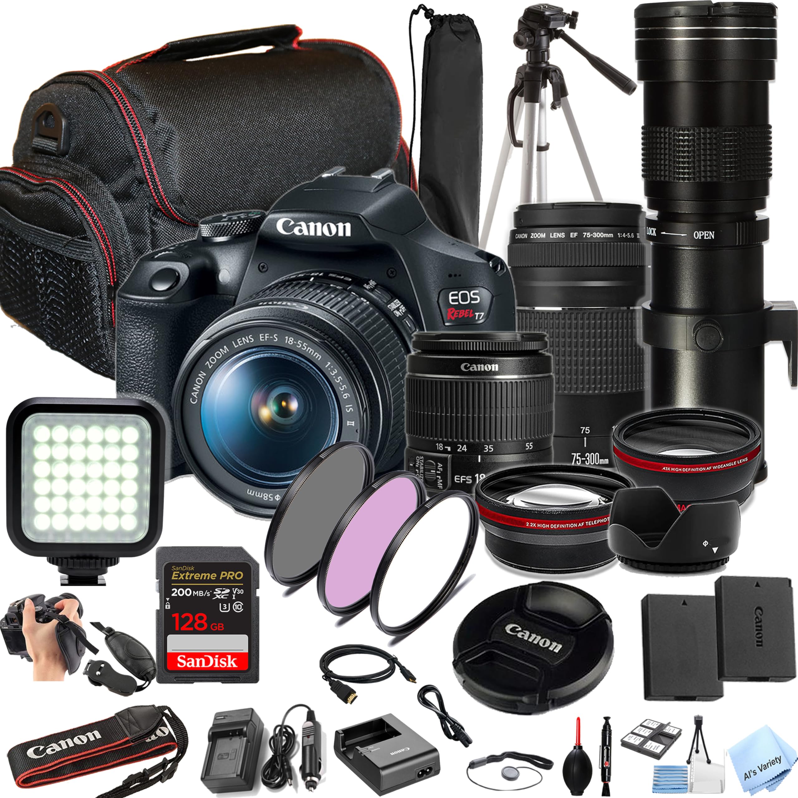 Amazon.com : Canon EOS Rebel T7 W/18-55mm + 75-300mm Lenses + 420