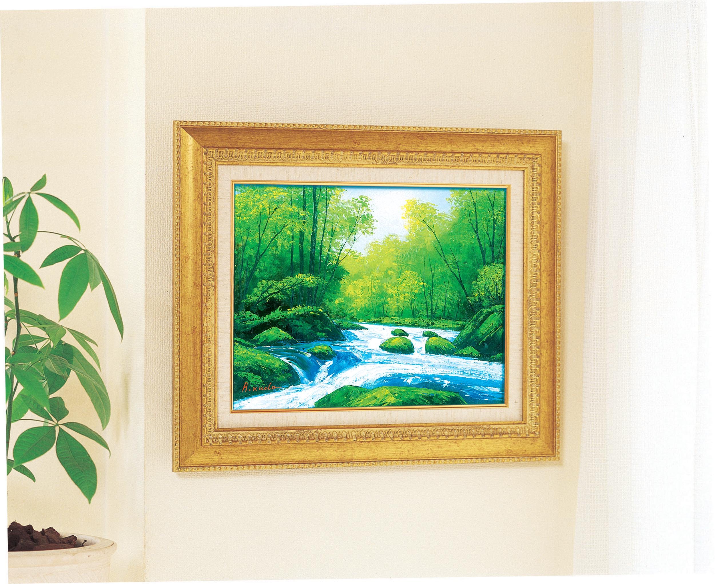 油絵 絵 絵画インテリア 額付(青緑＋金色の枠) F6-080114 人物 女性