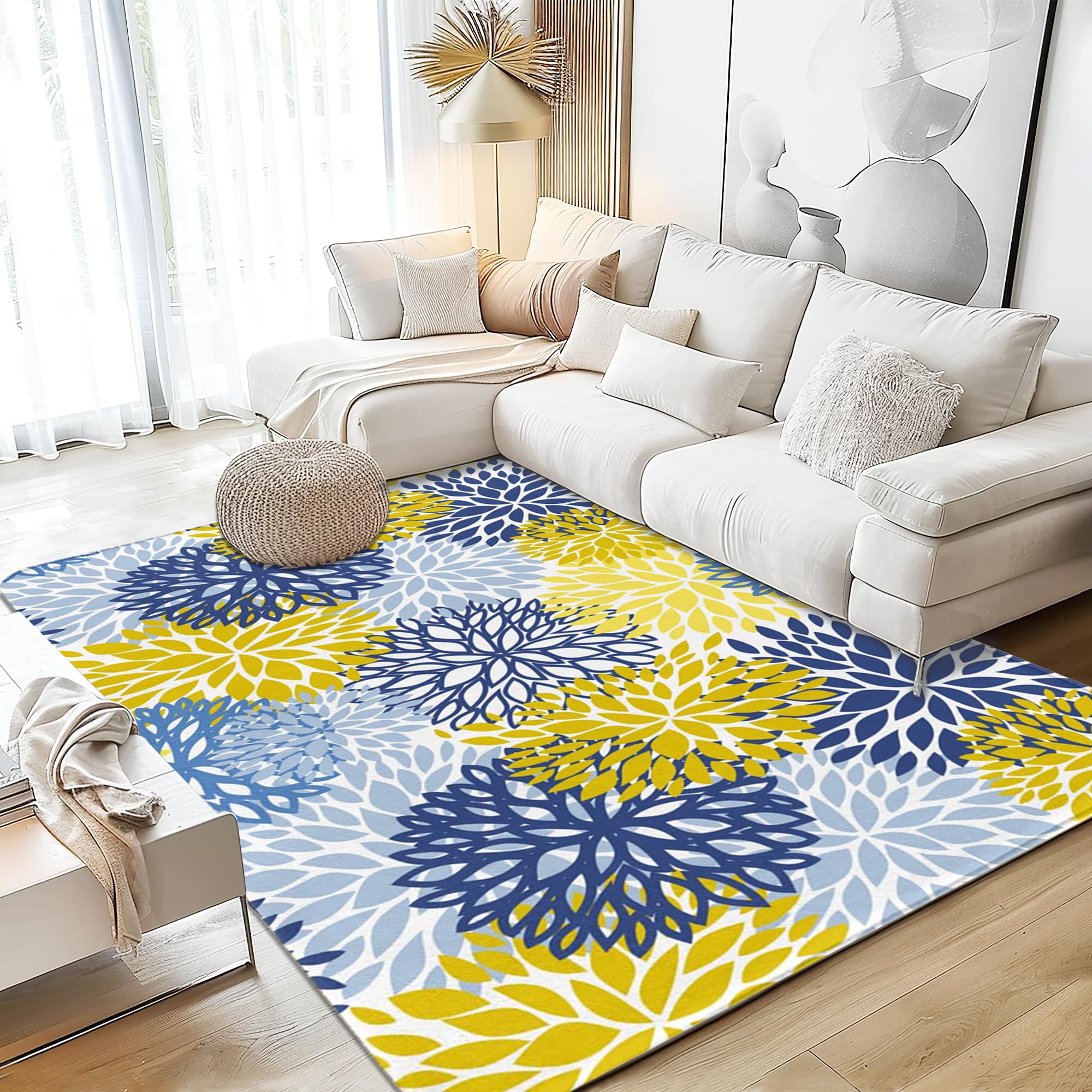 Amazon.com: Area Rugs Blue Yellow and Navy Modern Neutral Large