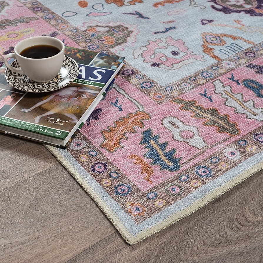 Amazon | Fame Rugs ピンク ベージュ モダン ウシャク ラグ 9x12