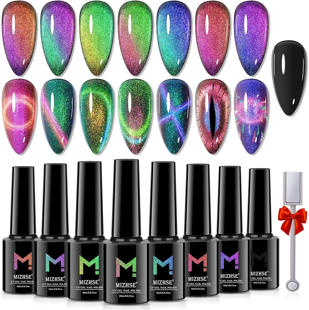 Amazon.com : MIZHSE 9D Cat Eye Gel Nail Polish 8x10ML, Dual Color