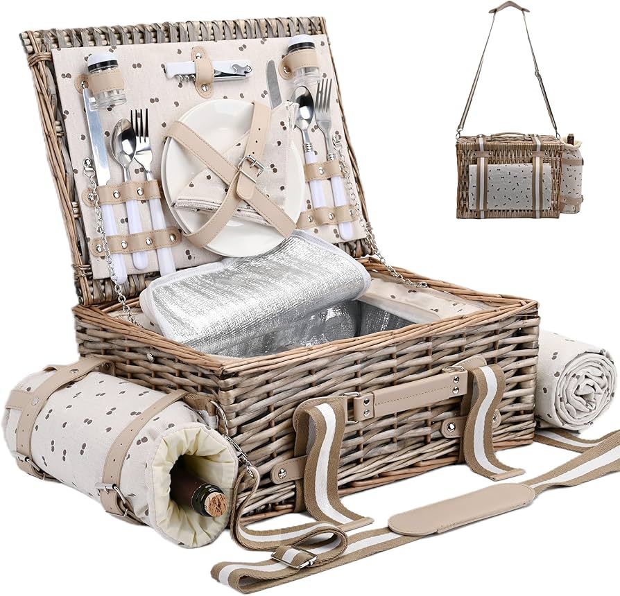 Amazon.com: 19Pcs Picnic Basket Set for 2 with Insulated Liner and