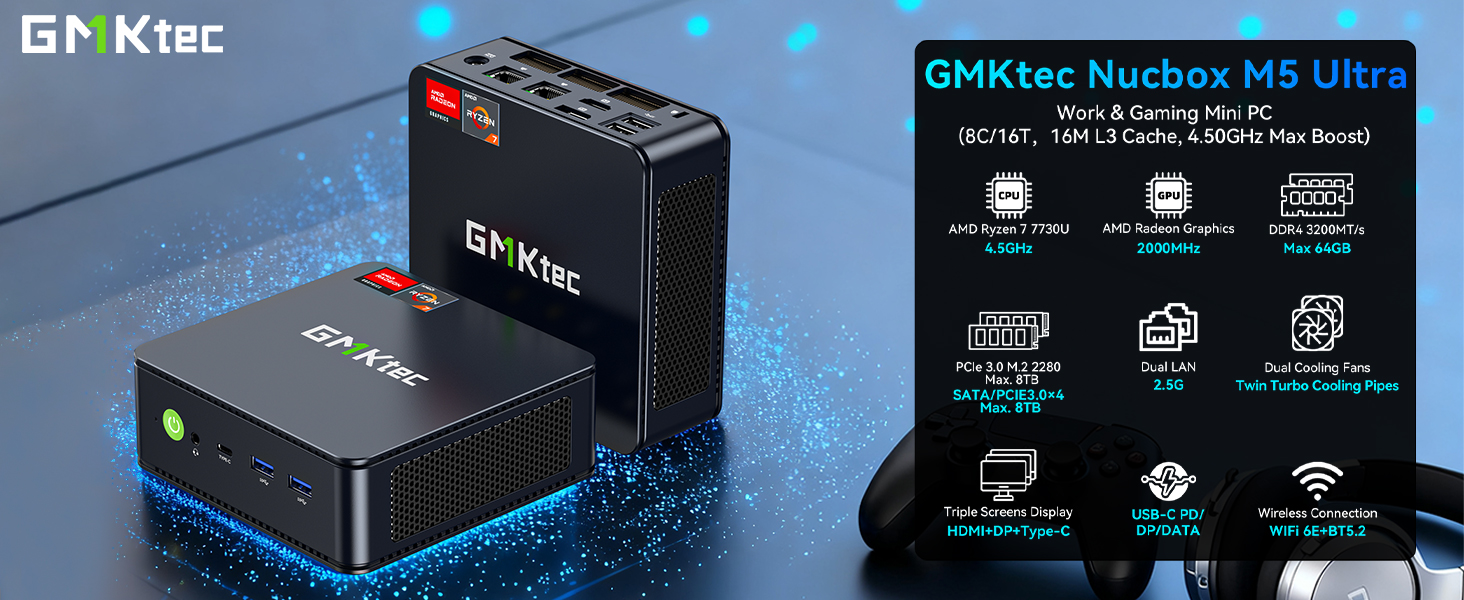 Amazon.com: GMKtec M5 Ultra Gaming Mini PC Ryzen 7 7730U (Upgraded