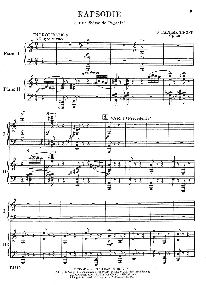 Rhapsody on a Theme by Paganini, Opus 43, for Two Pianos/Four