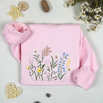 ELAIXV Wildflower Botany Embroidered Oversized Sweatshirt for