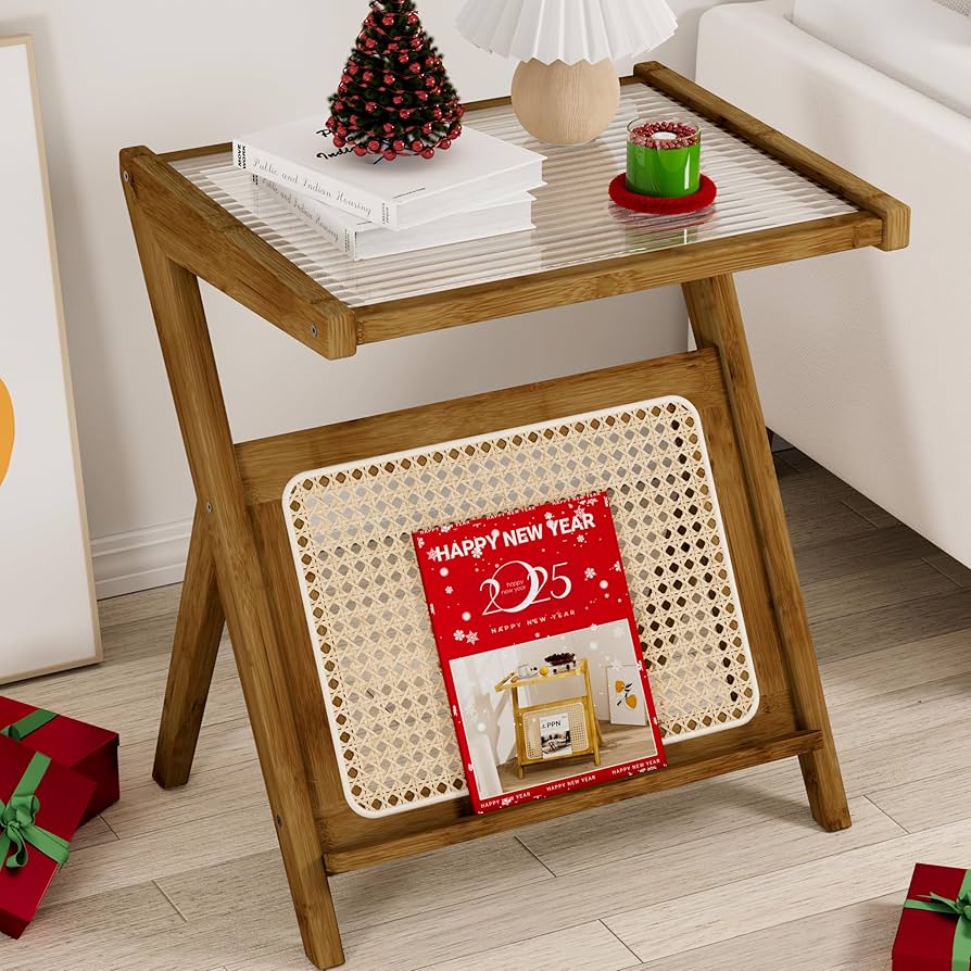 Amazon｜PPN ラタンサイドテーブル ミッドセンチュリーモダンエンド