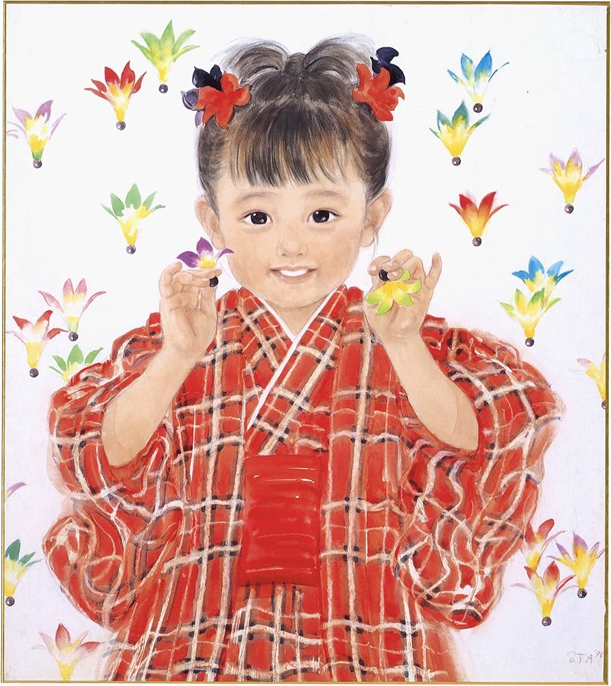 Amazon | おおた慶文色紙額(黒金) (赤いおべべのお正月)傷・汚れ有り