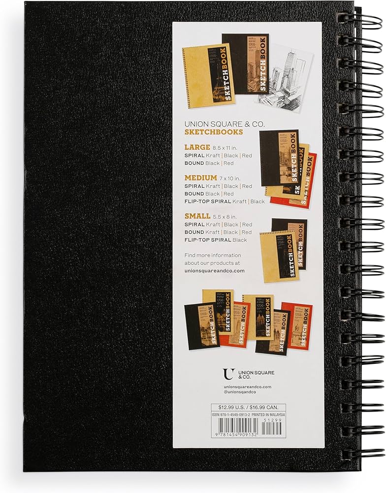 Sketchbook 7 X 10 Black Spiral Hardcover Mixed Media Sketchbook