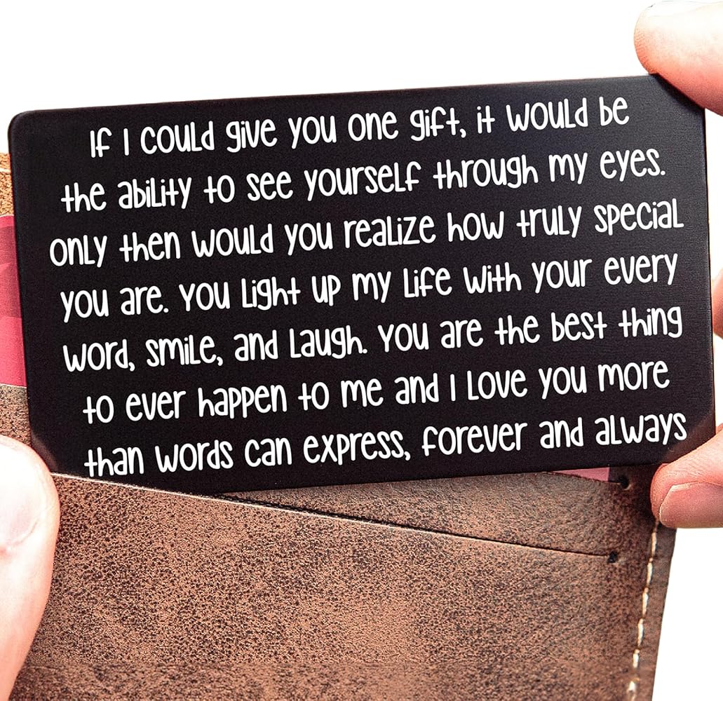 Amazon.com: I Love You Card for Him Her | Engraved Aluminum Wallet