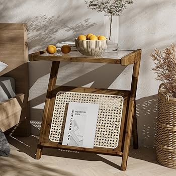 Amazon｜PPN ラタンサイドテーブル ミッドセンチュリーモダンエンド