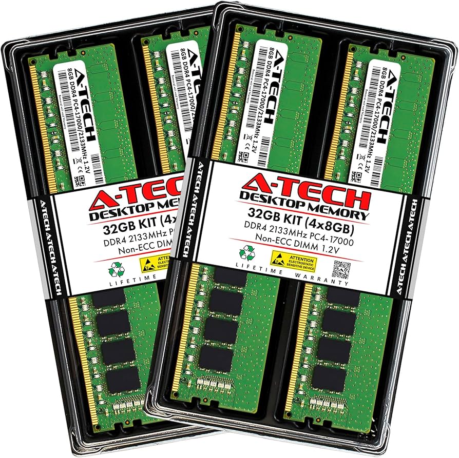 A-Tech 32GB (4x8GB) DDR4 2133 MHz UDIMM PC4-17000 (PC4-2133P) CL15