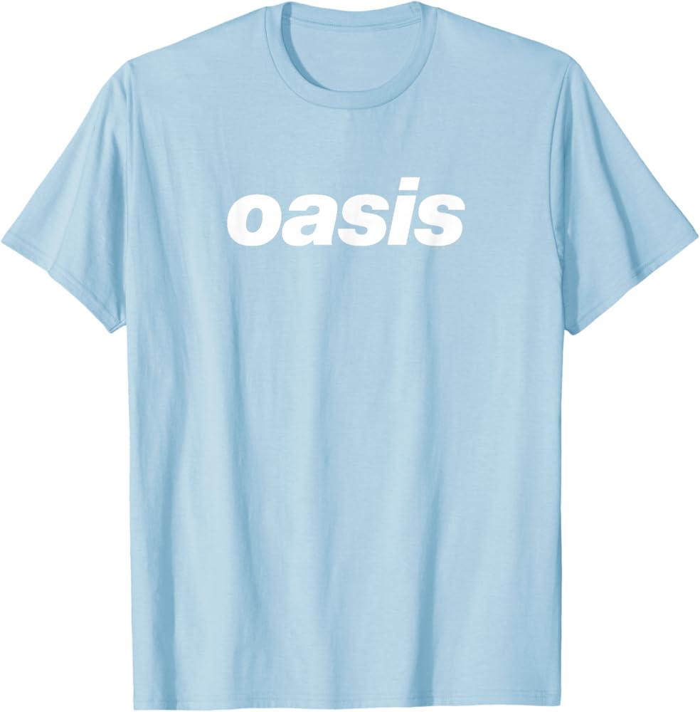 Amazon.com: Oasis – White Logo On Baby Blue T-Shirt : Clothing