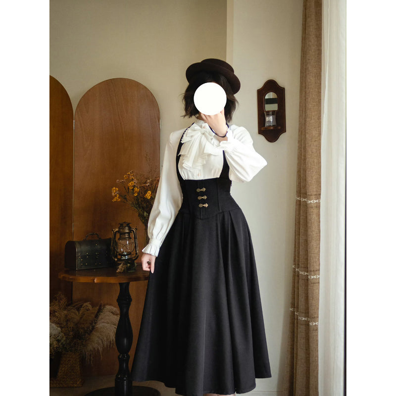 英国のお嬢様のクラシカルジャンパースカート - ロング丈（ブラック
