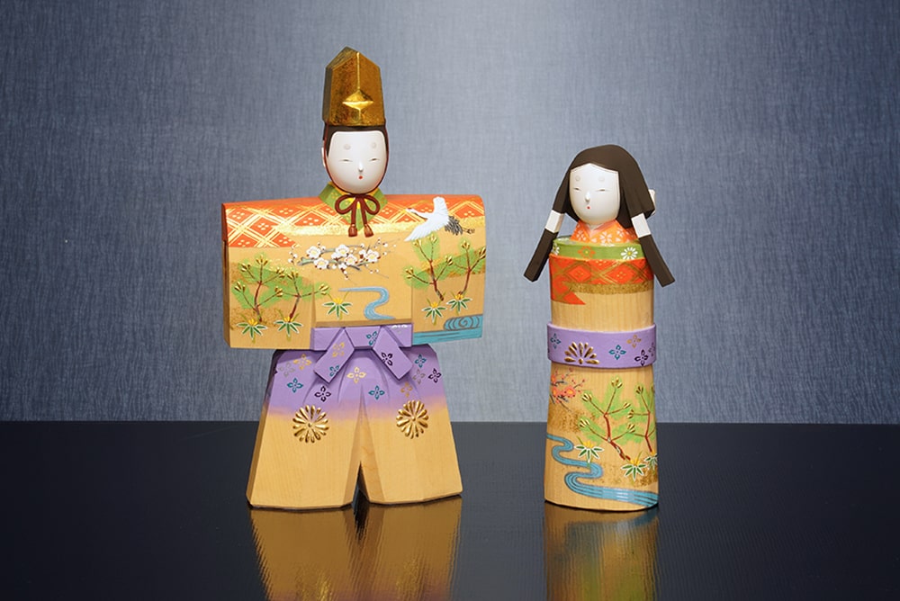 万葉堂 奈良一刀彫 雛人形 吉岡一泰作 立雛-桜咲く6寸