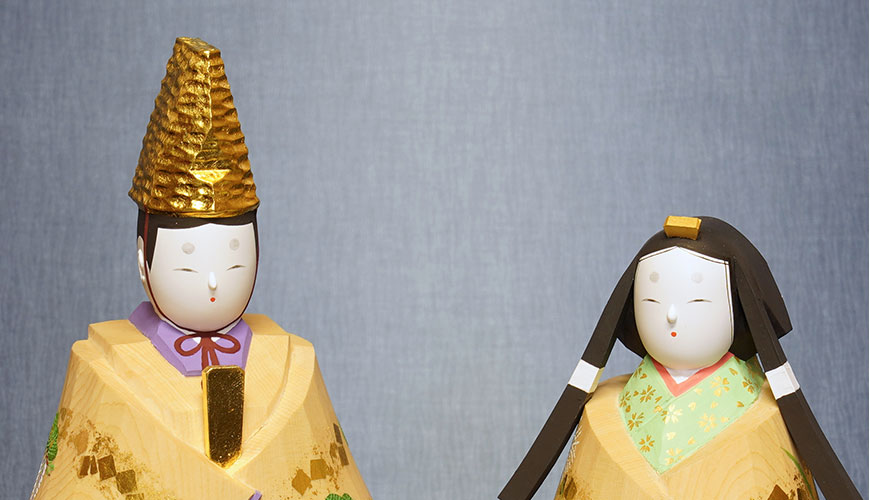 万葉堂 木彫りの雛人形 吉岡一泰作 【木彫雛】春秋の花
