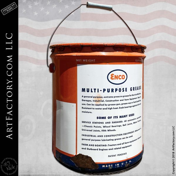 Vintage Enco Oil Grease Bucket: Original 1960's 5 Gallon Can With