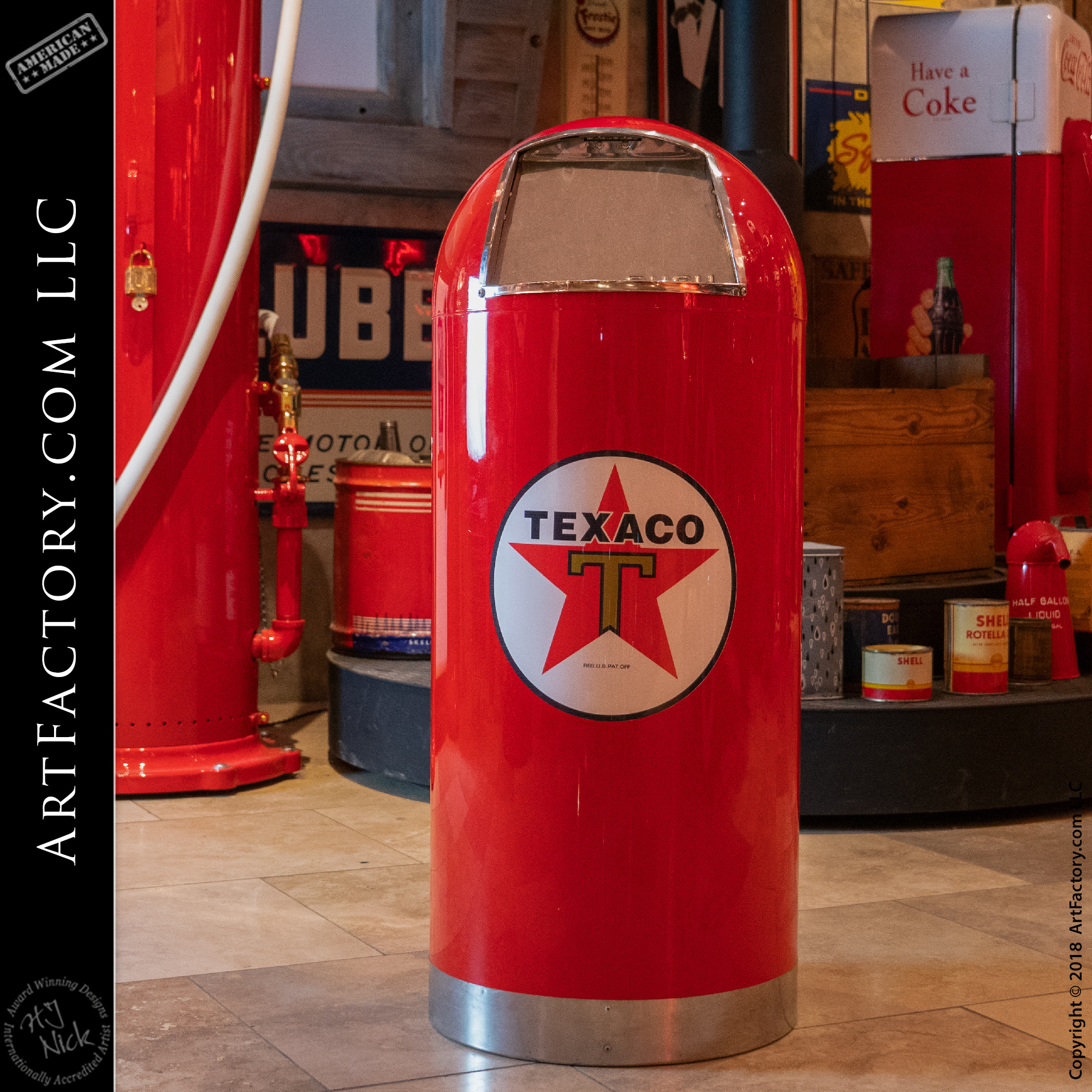 Vintage Texaco Trash Can: 1950's Era Collectible Gas Station