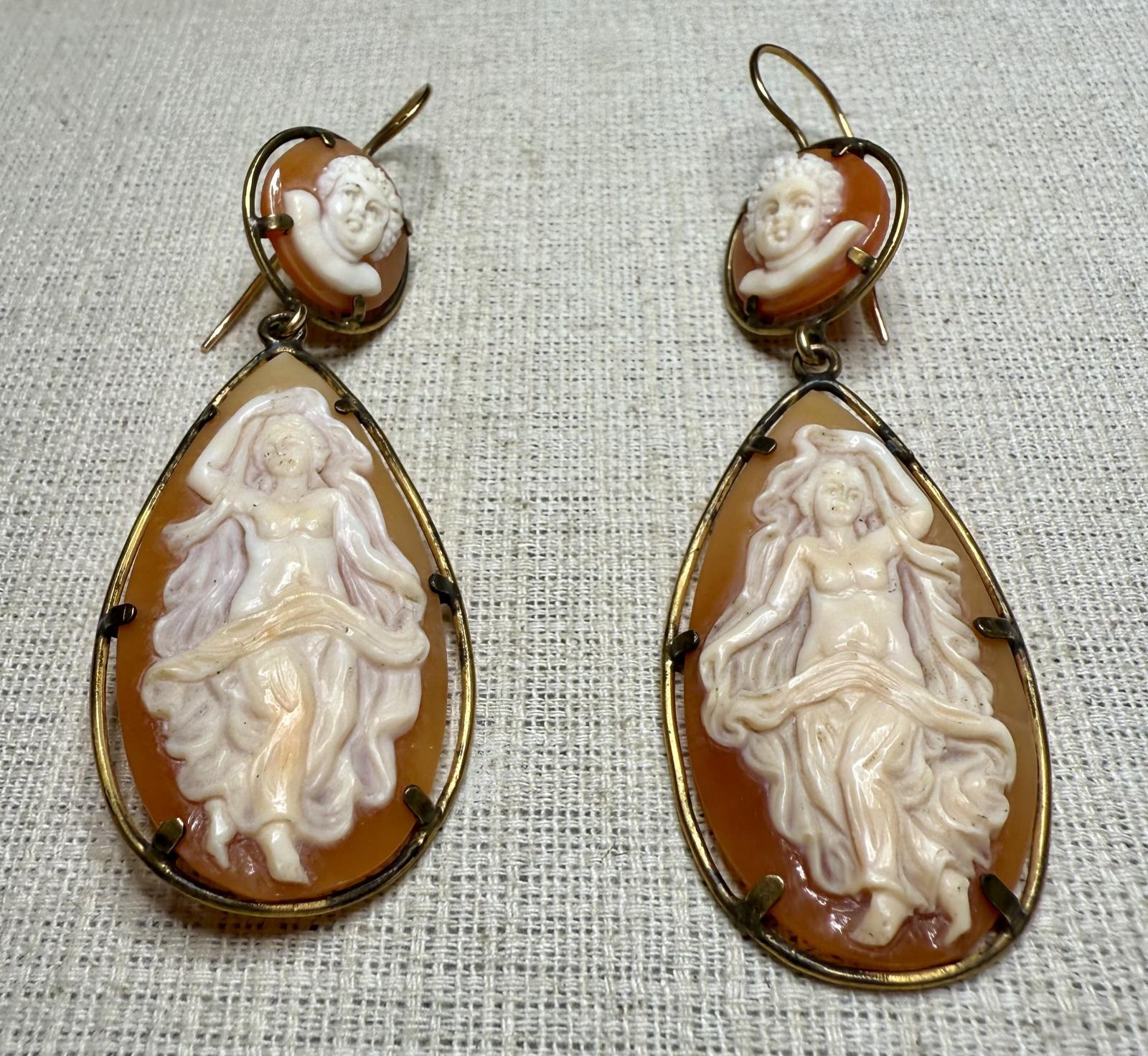 大きくえ素敵なシェルカメオピアス1880年イギリス - アンティーク