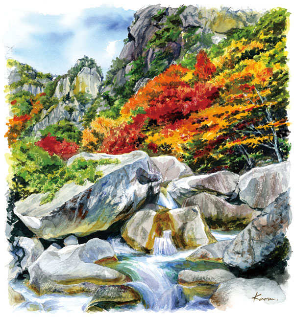 2017年11月号 御嶽昇仙峡 覚円峰 - マチコレ！表紙のスケッチ