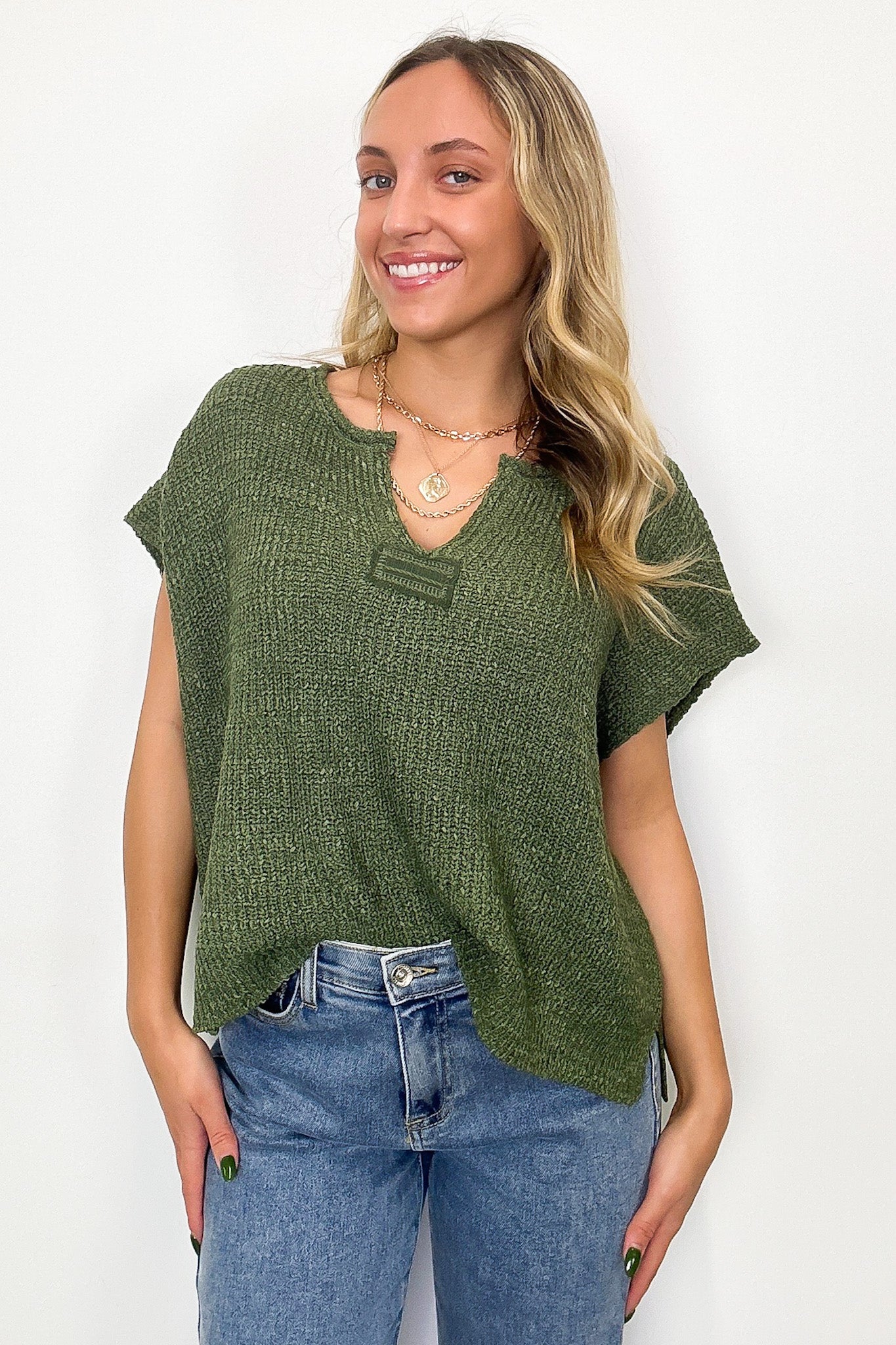 Necessary Charm V-Neck Side Slit Knit Top - BACK IN STOCK