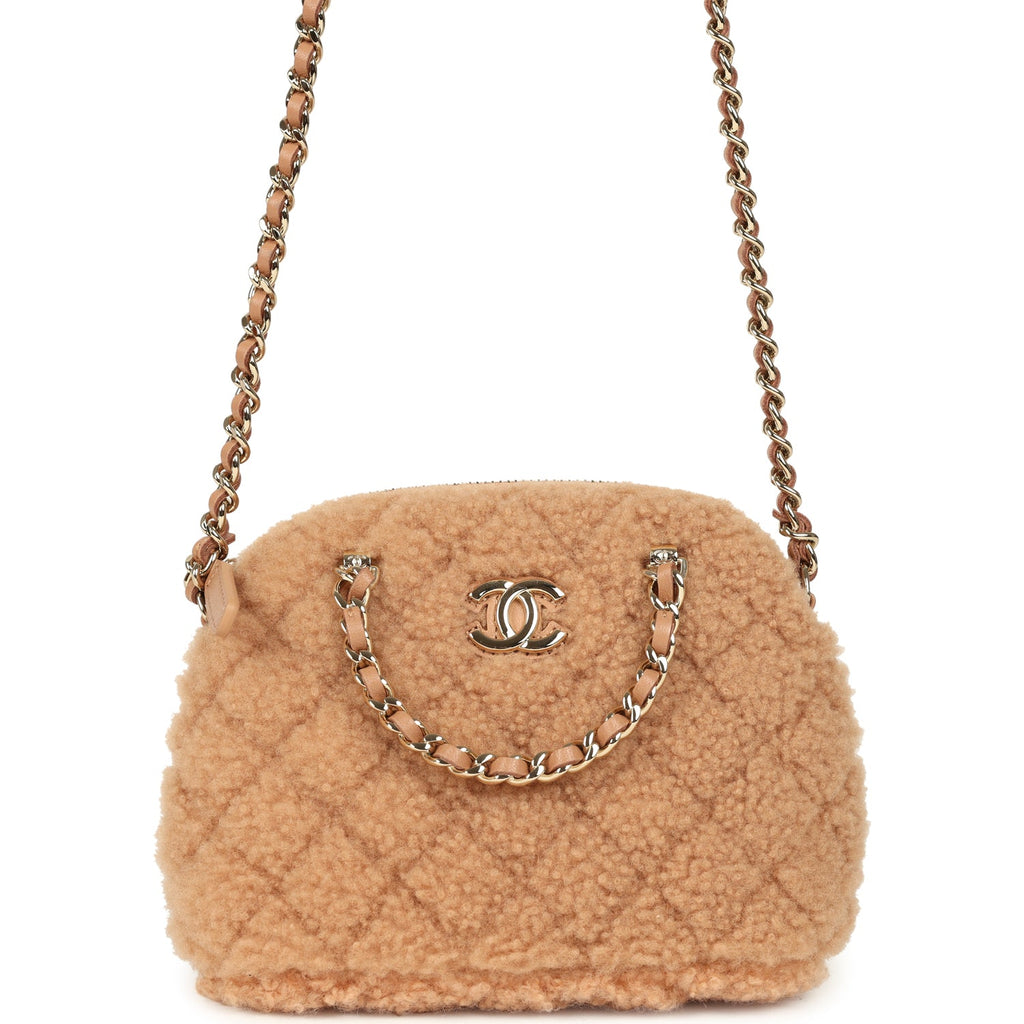 Chanel Small Coco Crossbody Bag Light Brown Shearling Light Gold Hardw