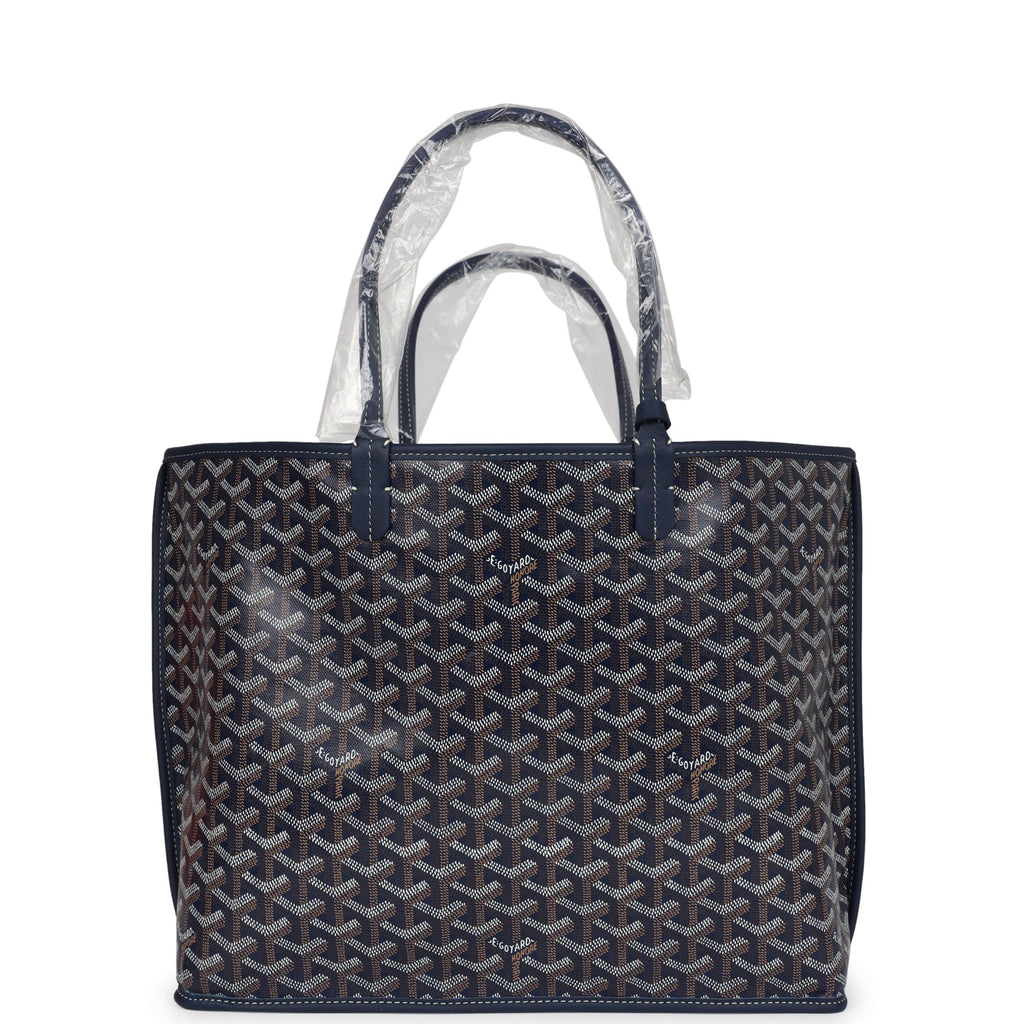 Goyard Goyardine Navy Blue Anjou PM Embroidered Seahorse Bag Palladium