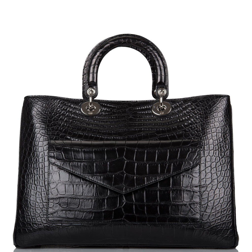 Pre-owned Christian Dior Diorissimo Pocket Tote Black Matte Alligator