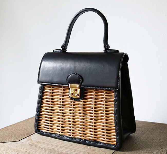 エバゴス ラタンとレザーのカゴバッグ エバゴス ラタンとレザーのカゴ