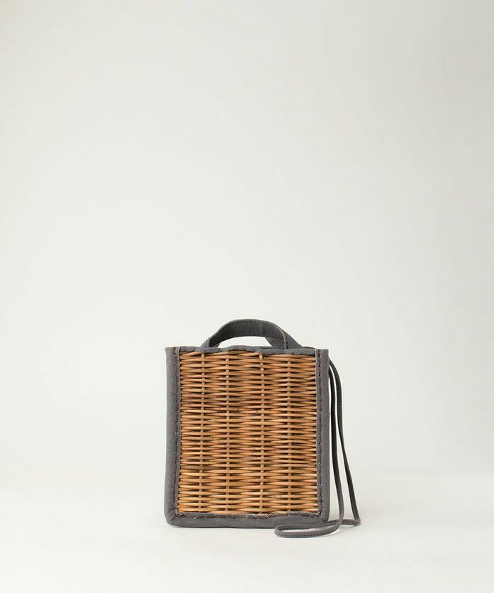 ebagosかご袋ショルダー（カゴポシェット）防水キャンバス×紅籐 GREY