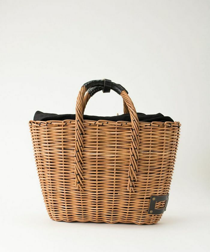 ebagos 「マルシェ」 ブライドルレザー×紅籐（リネン被せ） BLACK