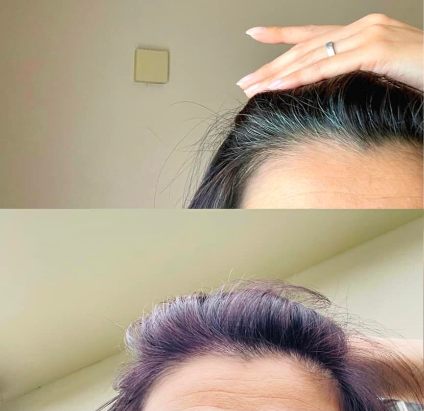 ヘナで染めずインディゴ染めだけで白髪を赤紫に落ち着いた発色に