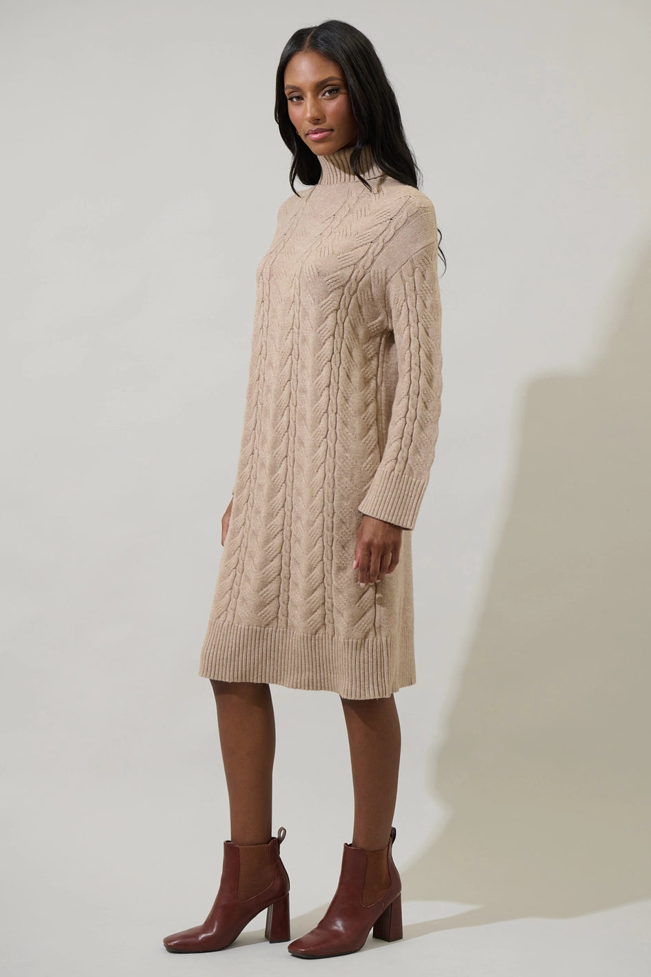 Cleo Cable Knit Sweater Dress - Taupe – maiva & dusk