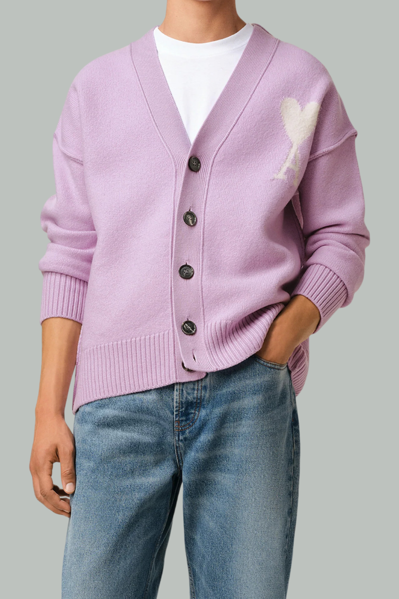 Ami of heart purple wool cardigan - Lilas - AMI PARIS