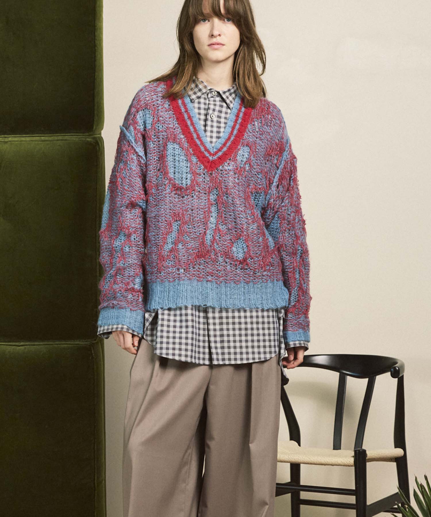 Mohair Sheer V-Neck Knit Pullover