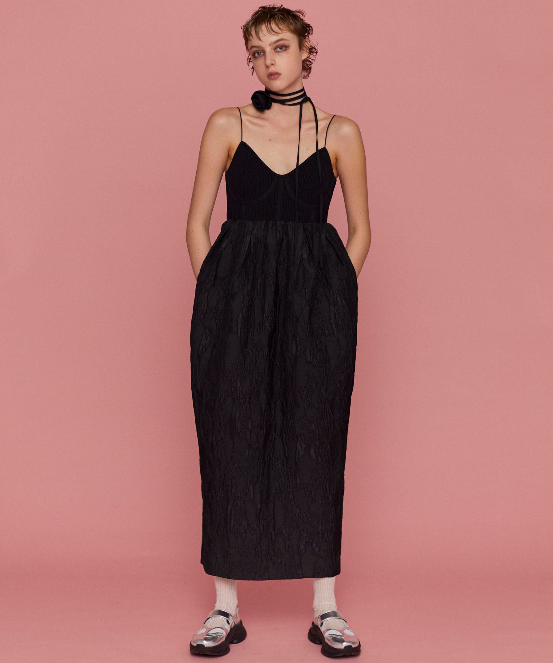 SALE】Knit Fabric Docking Jacquard Dress