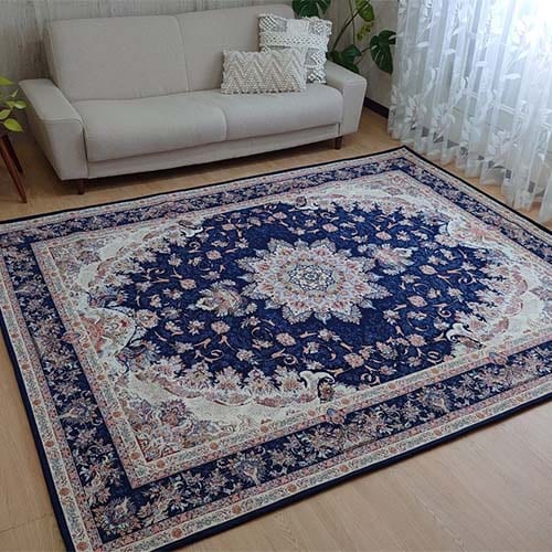 ラグ アンティーク風で格調高いゴブラン織り リエージュ（ネイビー