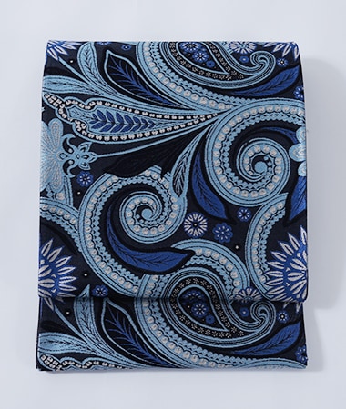 正絹袋帯 田中伝機業店 ブルー ペーズリー 両面リバーシブル | 袋帯