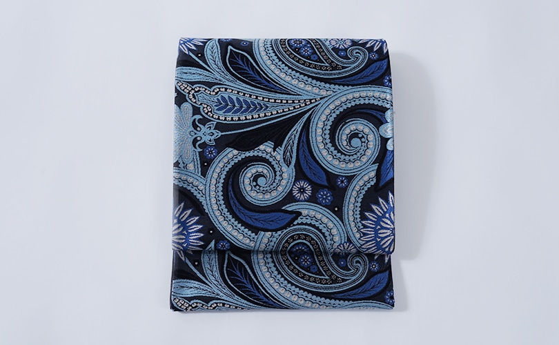 正絹袋帯 田中伝機業店 ブルー ペーズリー 両面リバーシブル | 袋帯