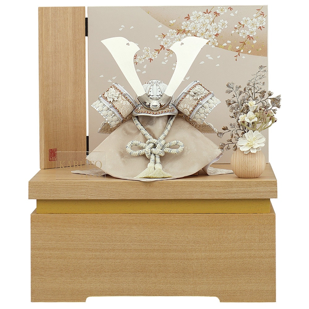 五月人形 お祝い 初節句 コンパクト 兜飾り 収納飾り 7号 白銀中鍬兜