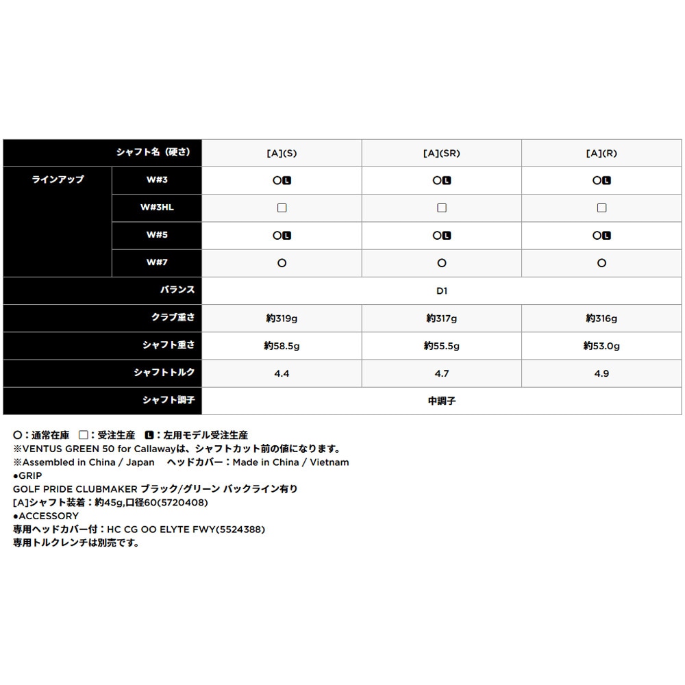 純正シャフト】Callaway ELYTE X Fairwaywood キャロウェイ エリート X