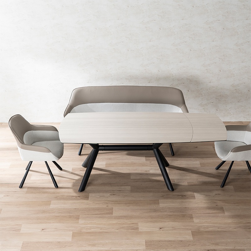 伸長ダイニングテーブル NICOLA 160EXT(HT2302B-GN)WHモクメ【大型商品