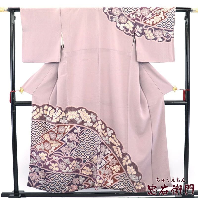 中古】 訪問着 ほうもんぎ レディース 正絹 紫 辻が花文様 雪輪 大柄