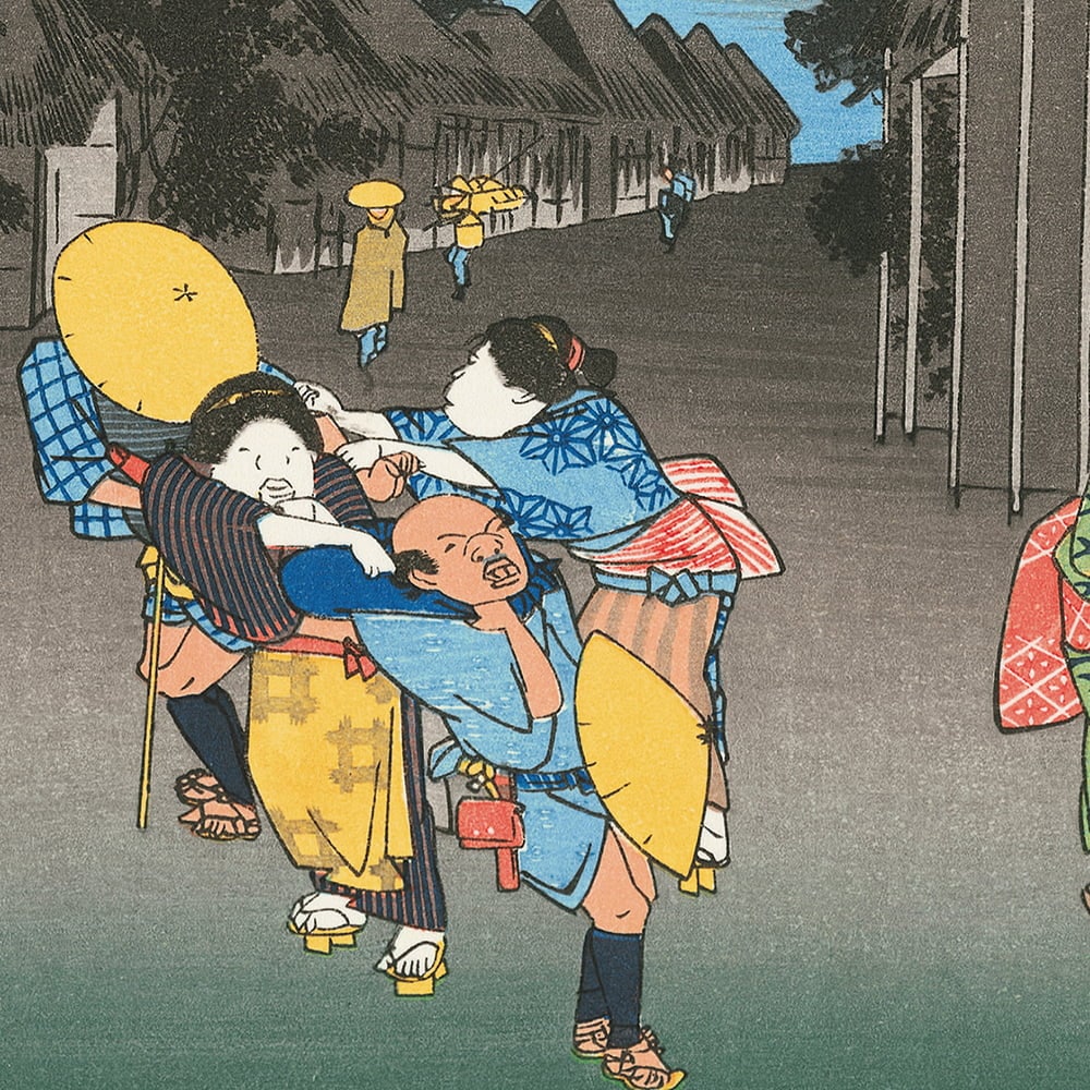 歌川広重「東海道五十三次 御油 旅人留女」浮世絵木版画｜浮世絵工房