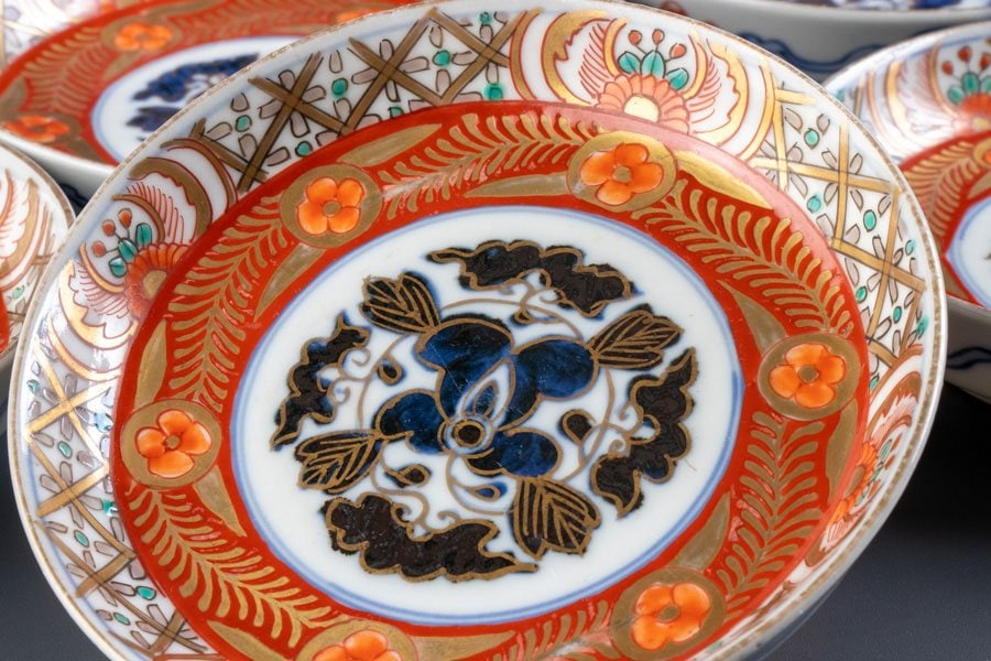 明治時代 色絵 中皿 希少 5客揃え 和食器 古伊万里 時代物 手書き 動物