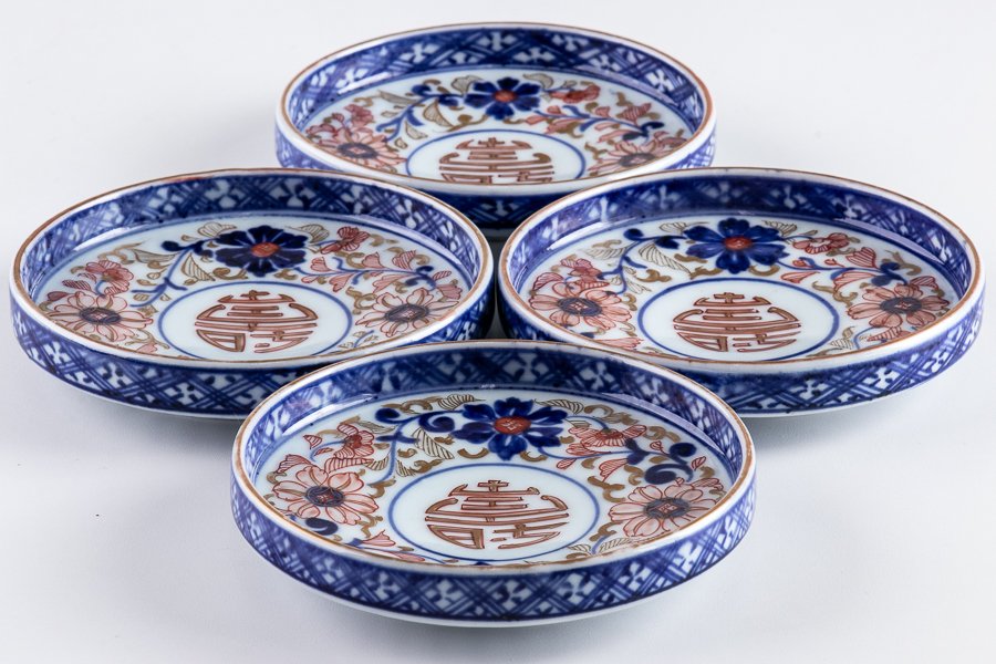 古伊万里】 大聖寺伊万里 金襴手花文小皿 4客セット 江戸後期 16468