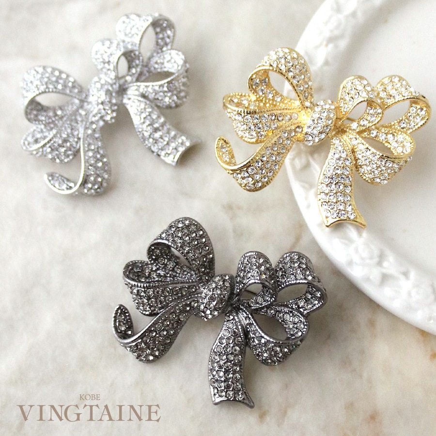 ☆送料無料☆パヴェリボンブローチ BC-189 | ブローチ | ヴァンテーヌ