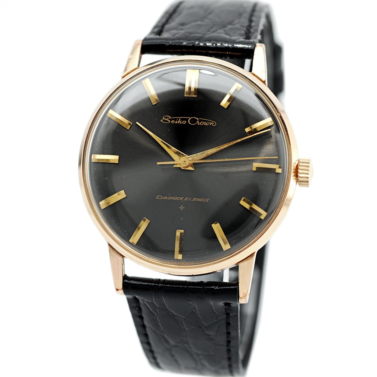 セイコー クラウン J15003E 金メッキ 黒文字盤 Cal.560 21石 手巻 OH済