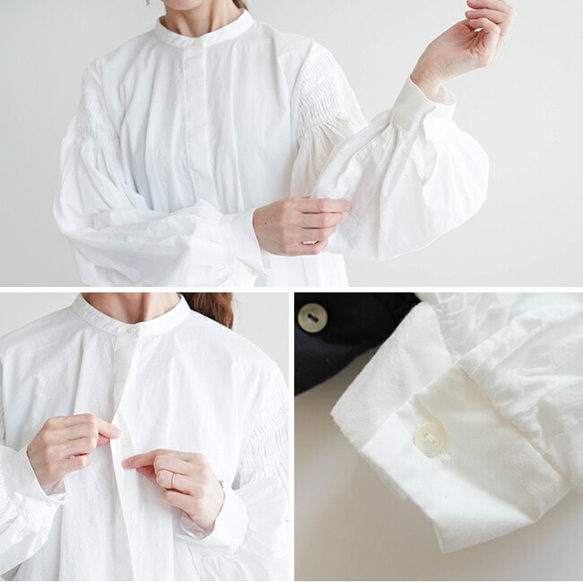 3-230043]mizuiro ind(ミズイロインド)ピンタックパフスリーブシャツ